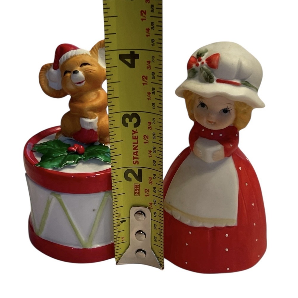 Vintage Mouse Trinket Box Girl Bell Figurines 80s Christmas Decor Collectible - Picture 6 of 7